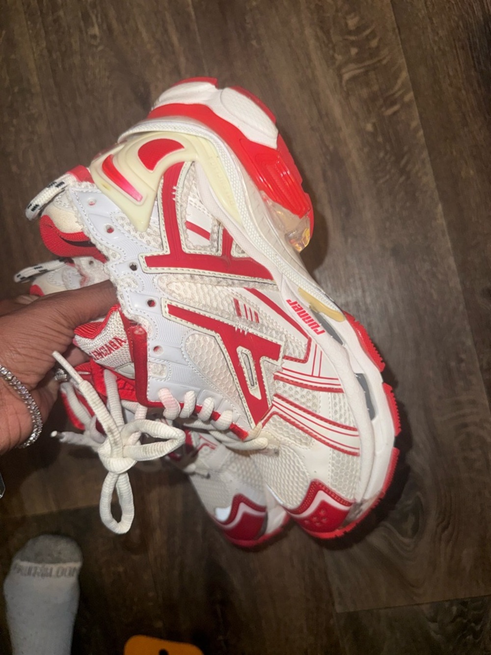 Balenciaga White and Red Chunky Retro Sneakers - Picture 3 of 5